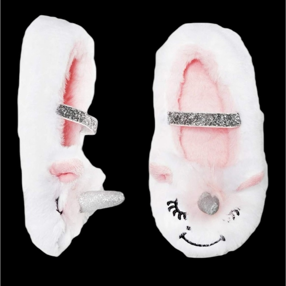 Cat & Jack White Pink Glittery Girls Unicorn Slippers SMALL